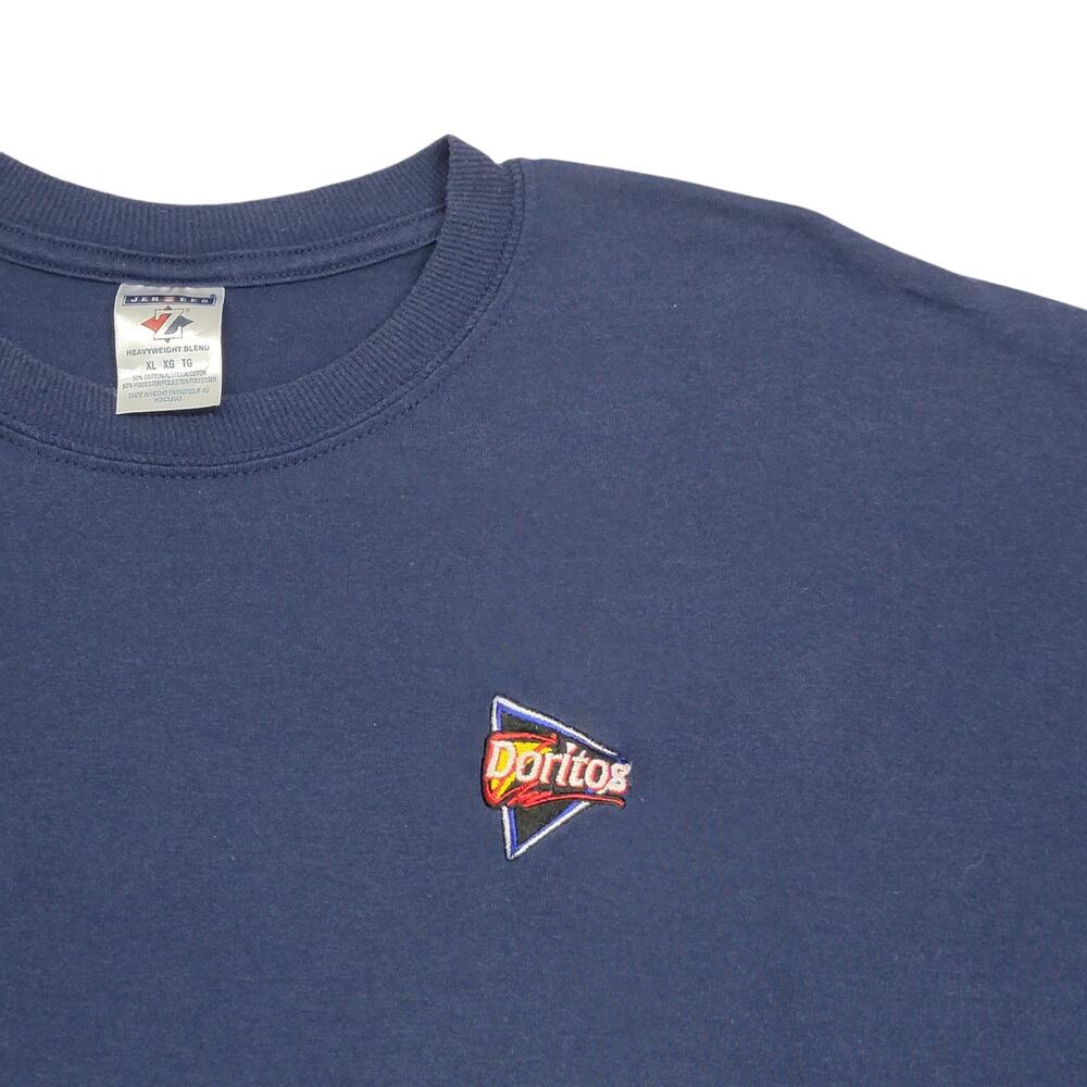 Vintage Doritos Jerzees Embroidered Logo T Shirt Mens XL Navy Blue Y2K Promo